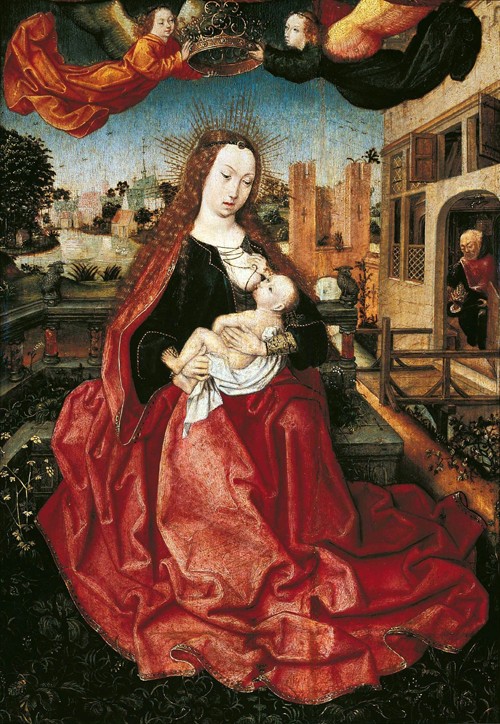 Madonna and Child crowned by two angels a Meister von Frankfurt