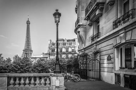 Scena di strada con fascino parigino | Torre Eiffel monocromatica