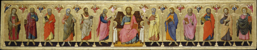 Altar retable painted on both sides with Christ Enthroned, the Twelve Apostles and Madonna and Child a Meo da Siena