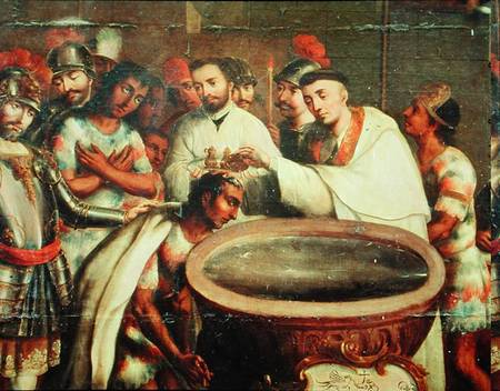 First Baptism of the Indians by the Dominicans a Scuola Messicana