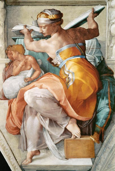 Sibilla Libica (particolare della Cappel - Michelangelo (Buonarroti) come  stampa d\'arte o dipinto.