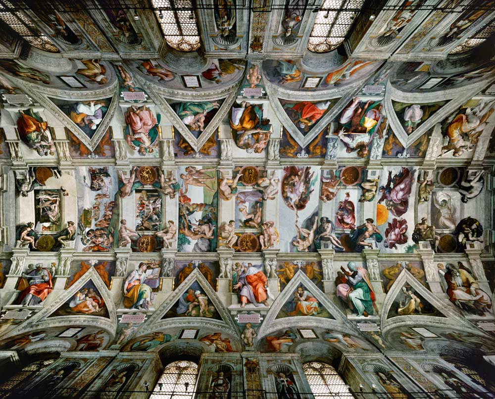 Decke der Sixtinischen Kapelle, Gesamtansicht. 1508-1512. Zustand nach der Restaurierung. a Michelangelo Buonarroti