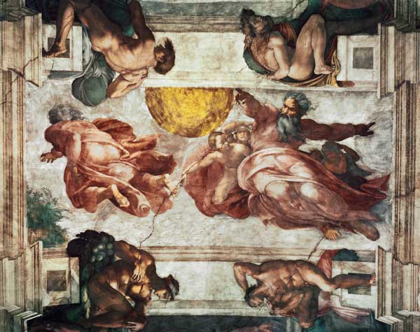 Sistine Chapel Ceiling: Creation of the Sun and Moon, 1508-12 a Michelangelo Buonarroti