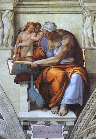 Sibillla Cuma (particolare della cappella Sistina) a Michelangelo Buonarroti