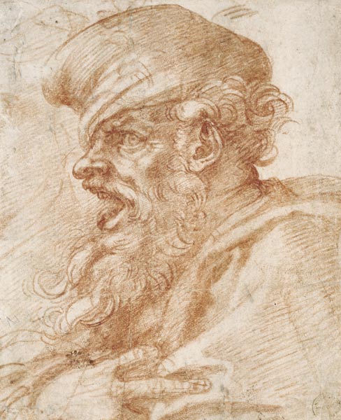 Head of a Bearded Man Shouting a Michelangelo Buonarroti