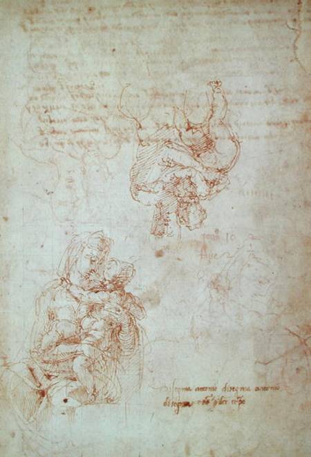 Studies of Madonna and Child (ink) Inv.1859/5014/818 Recto (W.31) a Michelangelo Buonarroti