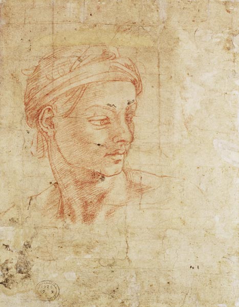 Study of a Head (red chalk) Inv.1926/10/9/1 (W.11) a Michelangelo Buonarroti