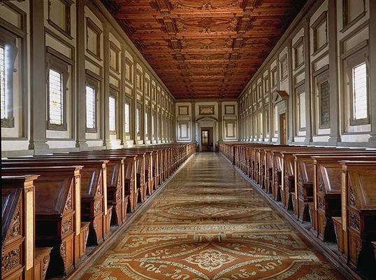 The Reading Room of the Laurentian Library, designed by Michelangelo Buonarroti (1475-1564), 1534 (p a Michelangelo Buonarroti