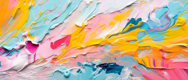 Abstraktes Gemälde mit leuchtenden Farben, abstrakte Acrylkunstwerk im Stil fließender Pinselstriche a Miro May