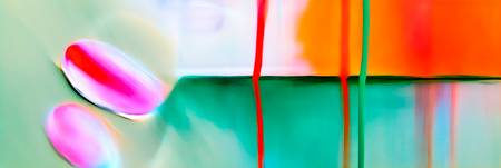 Abstraktes Gemälde einer orangefarbenen, rosafarbenen und grünen Tulpe