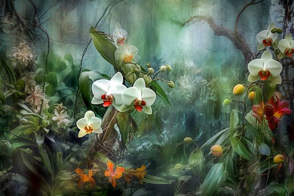 Weisse Orchideen, Tropischer Regenwald, Traumhafte Natur, Blumen und Pflanzen a Miro May