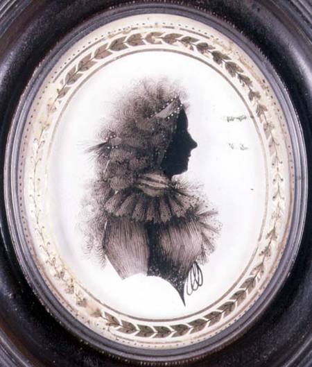 Silhouette of a lady, painted on convex glass a Mrs Isabella Beetham