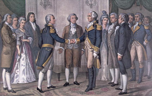 The First Meeting of General George Washington (1732-99) and the Marquis de La Fayette (1757-1834) P a N. Currier
