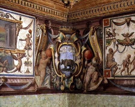 The 'Sala del Granduca di Toscana' (Hall of the Grand Duke of Tuscany) detail of the frieze depictin a Nanni  di B. Bigio  & Bartolomeo Ammannati