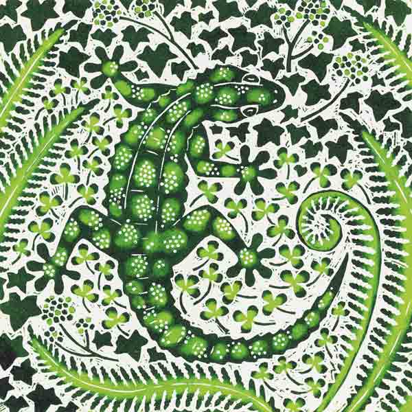 Green Gecko, 2002 (woodcut)  a Nat  Morley