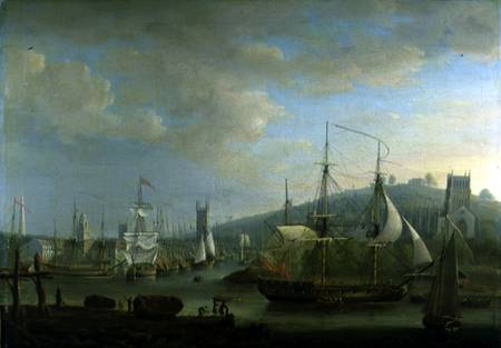 View of Bristol Harbour showing the Cathedral a Nicholas Pocock