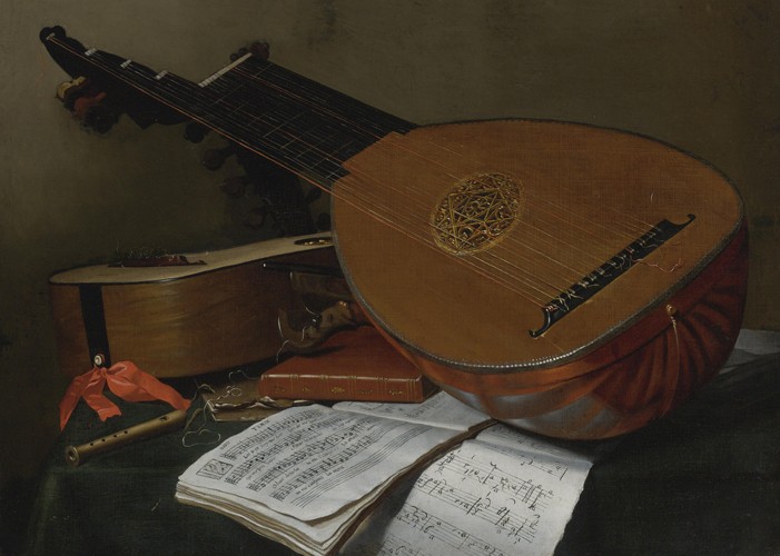 Still life with a lute and a guitar a Nicolas Henri Jeaurat de Bertry
