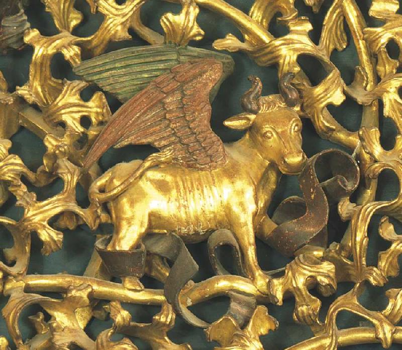 Isenheimer Altar, Detail: Stier, Evangelistensymbol des Lukas a Niklaus von Hagenau