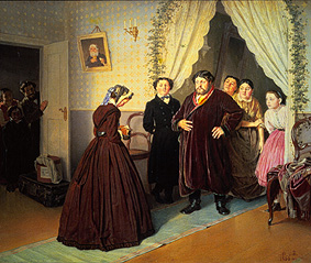 Arrival of the governess in the house of the Russian big merchant. a Nikolai Petrowitsch Petrow