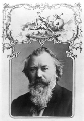 Johannes Brahms (1833-97) (b/w photo set in a decorative card surround) a 