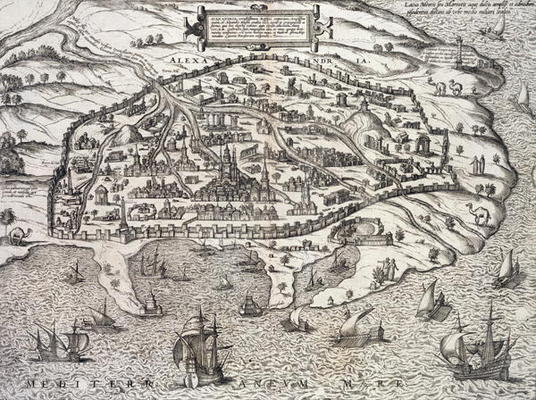Town map of Alexandria in Egypt, c.1625 (engraving) a 