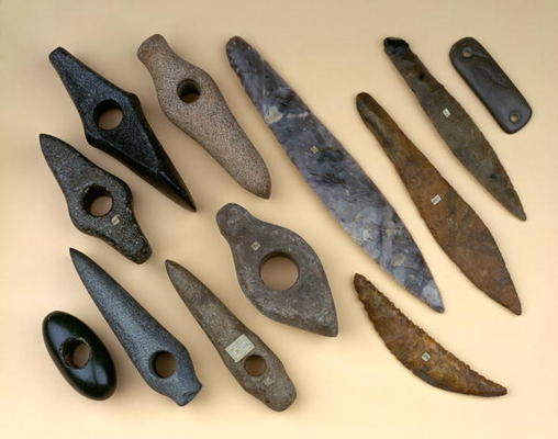 Collection of Neolithic to early Bronze Age weapon heads including a Danish flint leaf-shaped dagger a 