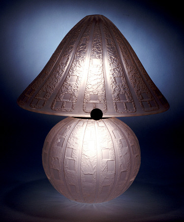 A Daum Art Deco Table Lamp, Frosted Glass And Wrought Iron,  Circa 1925 a 