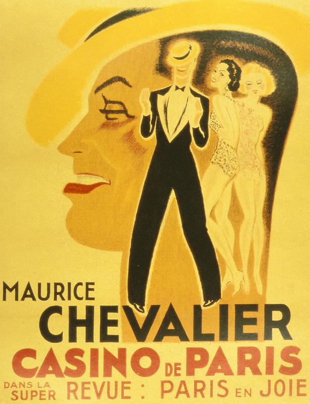 Affiche pour la revue Paris en Joie au Casino de Paris dans laquelle chante Maurice Chevalier en 193 a 