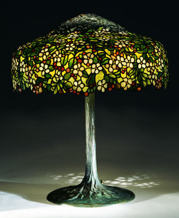 An ''Apple Blossom'' Leaded Glass And Bronze Table Lamp a 