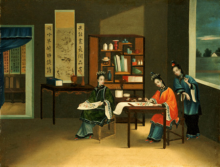 An Interior With A Woman Painting Flowers a 