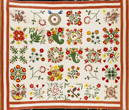 A Pieced, Appliqued And Trapunto Cotton Quilted Coverlet Made For Mary Wilkins, Baltimore, Dated 184 a 