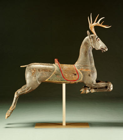 A Rare Painted And Carved Carousel Deer a 