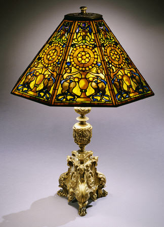 A Rare Regence Style Leaded Glass And Gilt-Bronze Table Lamp By Tiffany Studios a 
