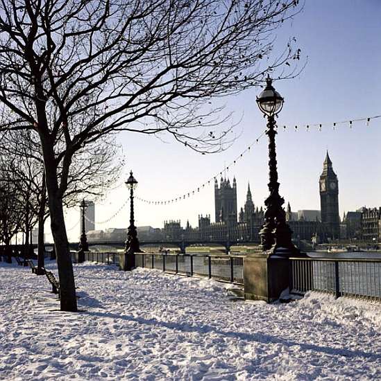 Big Ben, Westminster Abbey and Houses of Parliament in the Snow a 