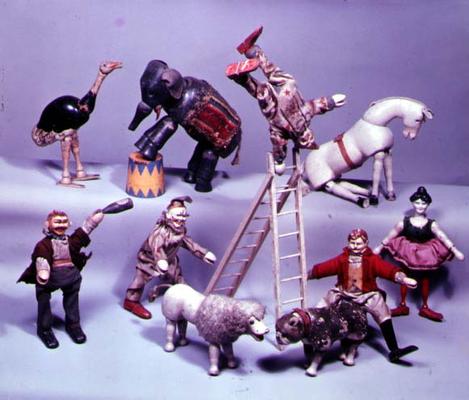 Circus acts, made of wood and papier mache, made by Schoenhut & Co., c.1900 a 
