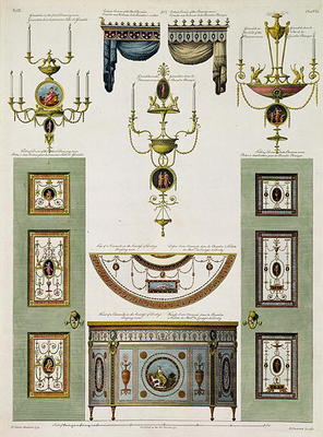 Designs for curtain cornices, girandoles and folding doors, 1774, by Robert Adam (1728-92) (and deta a 