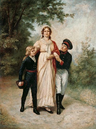 Luisa di Prussia con due figli nel parco 