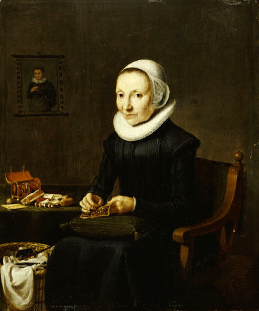 Portrait Of An Old Lady, Aged 54, Embroidering a 