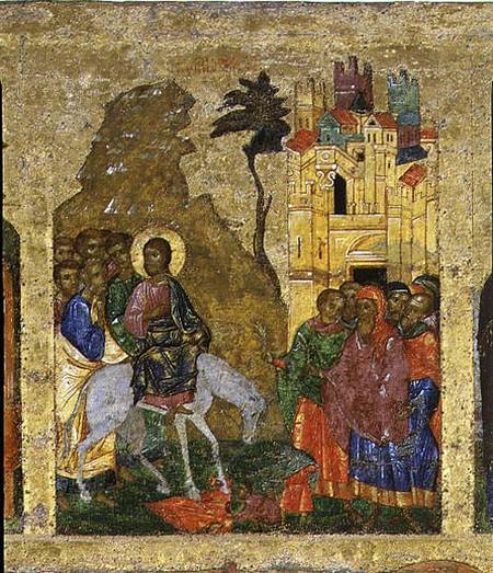 The Entry into Jerusalem, Russian icon from the iconostasis in the Cathedral of St. Sophia a Novgorod School