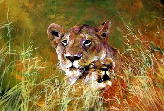 Mother and Baby I (Lions) 1995 (inks, acrylics and pencil on paper)  a Odile  Kidd