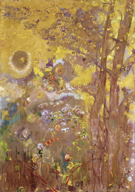 Trees on a yellow Background a Odilon Redon