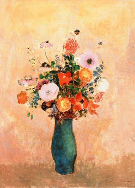 Game flowers in green vase a Odilon Redon
