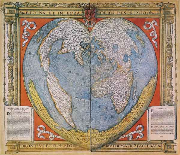 Heart Shaped World Map a Oronce Fine