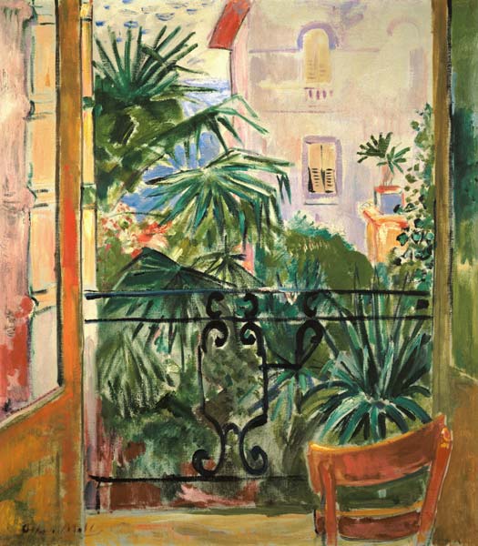 View from the balcony of palms and a house Abbazia a Oskar Moll