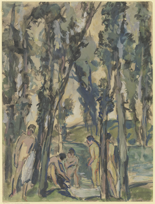 Forest stream with bathing people a Otto Kopp