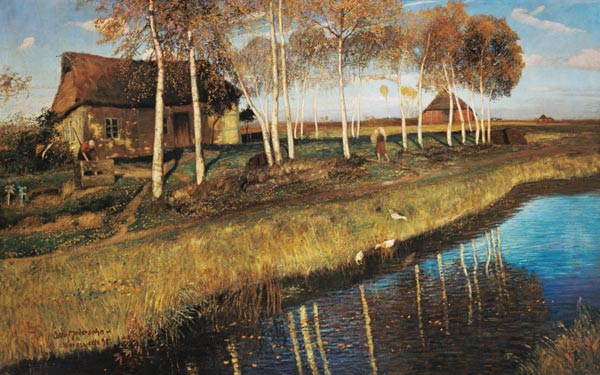 Autumn morning at the bog channel a Otto Modersohn
