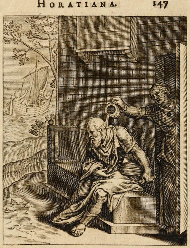 Xanthippe emptying a chamber pot over Socrates. (From Emblemata Horatiana) a Otto van Veen