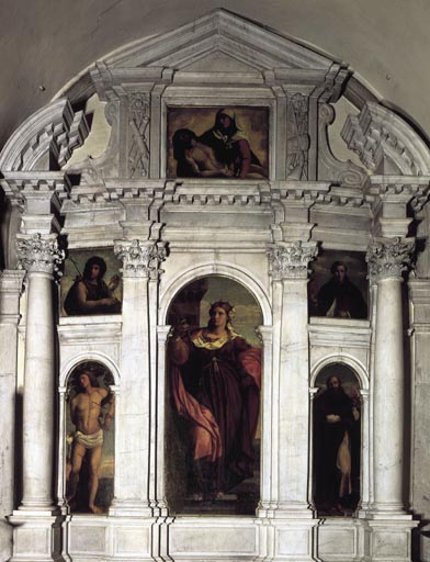 Heilige Barbara zwischen den Heiligen Sebastian und Antonius a Palma il Vecchio (eigentl. Jacopo Negretti)