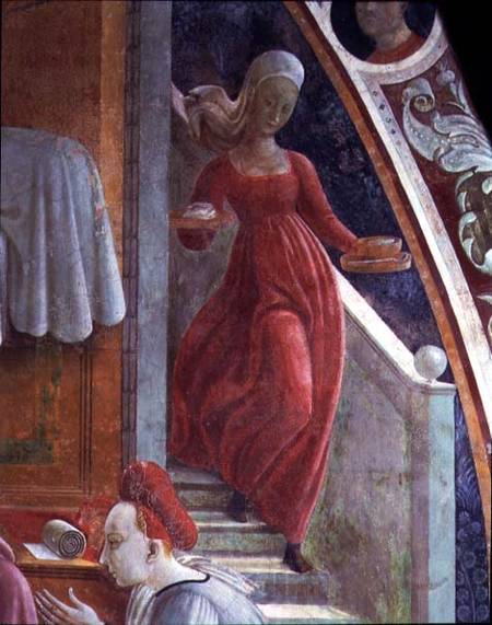 The Birth of the Virgin, detail of a servant girl from the fresco cycle The Lives of the Virgin and a Paolo Uccello