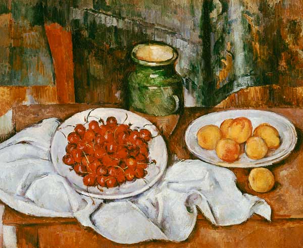 Quiet life with cherries and peaches a Paul Cézanne